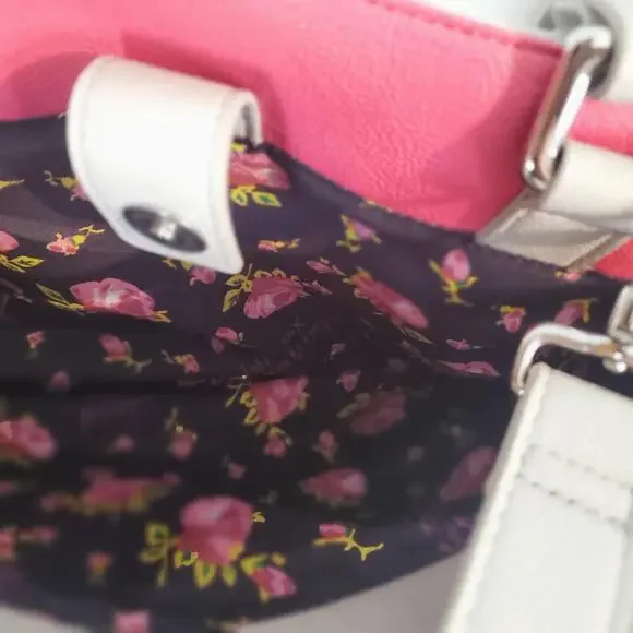 Betsey Johnson large shoulder bag cream w/silver hardware pink/multi interior - Picture 7 of 8